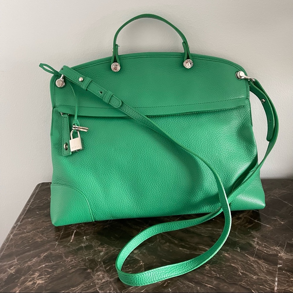 Furla Piper Green Genuine Leather Satchel